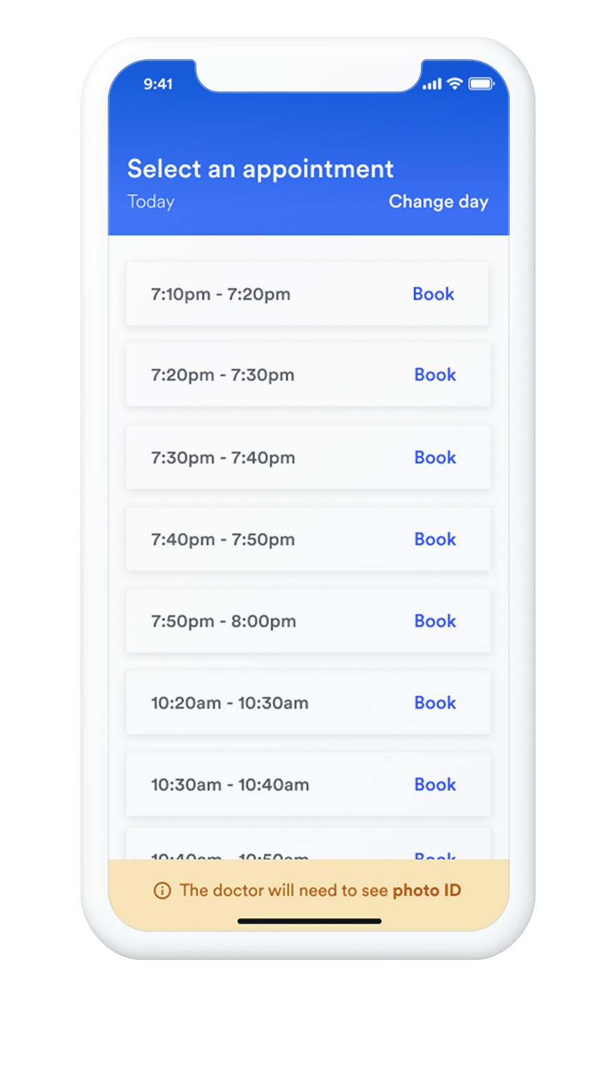 iPhone with book appointment screen
