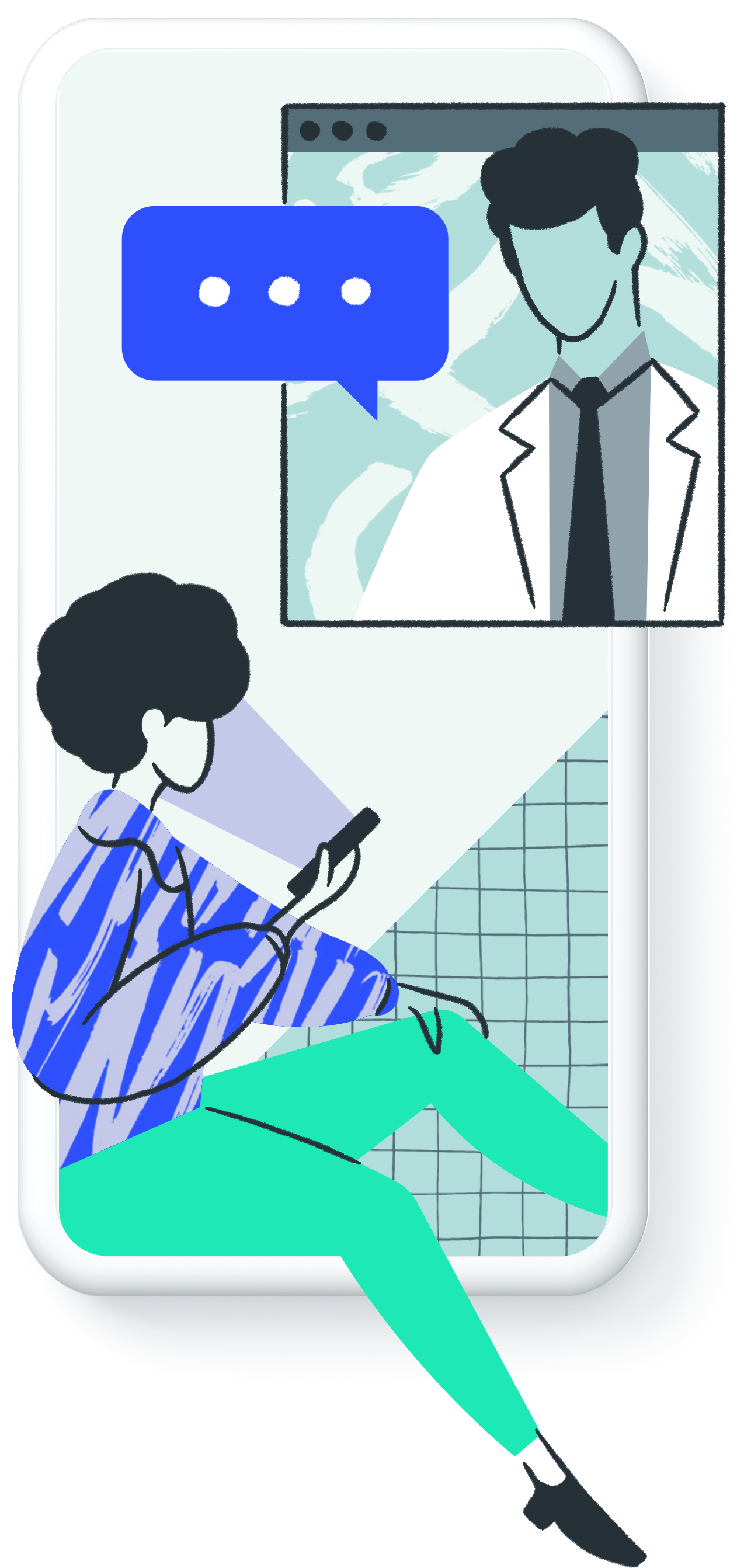 Illustration of a consultation between patient and doctor